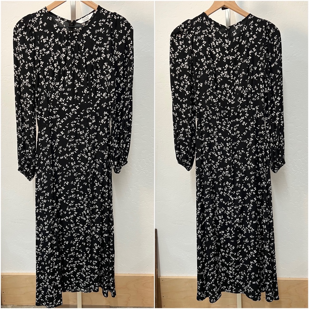 & Other Stories Black and White Floral Long Sleeve Midi Dress 6 - Picture 11 of 12